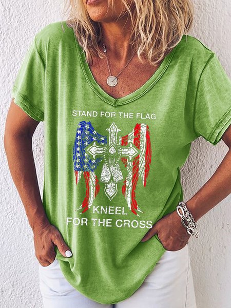 Stand For The Flag, Kneel For The Cross, Casual Loosen T-Shirt, T-shirts, Lilicloth.com