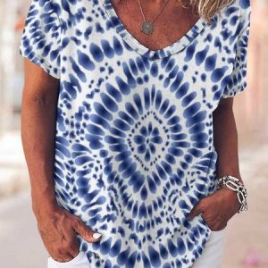 Tie Dye Vintage Loosen Short Sleeve Top, T-shirts, Lilicloth.com