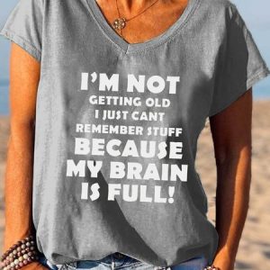 Funny text print v-neck short sleeve T-shirt, T-shirts, Lilicloth.com