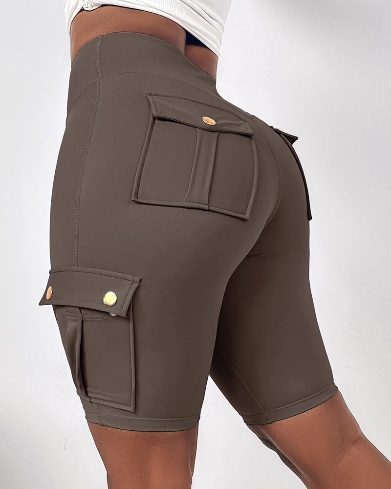 Tummy Control Butt Lifting Active Shorts High Waist Flap Pockets Workout Bermuda Cargo Running Shorts, women Active Shorts, ChicMe catalog - Image 7