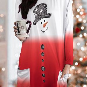 Women's Christmas Snow Man Crew Neck Casual Dress, Dresses, Lilicloth.com