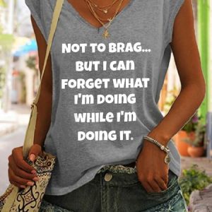 Old Geezer Funny Sayings Print V-Neck Top, Tank Tops, Lilicloth.com