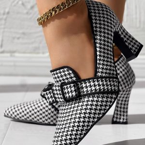 Houndstooth Bowknot Decor Chunky Pumps, women Chunky, ChicMe catalog
