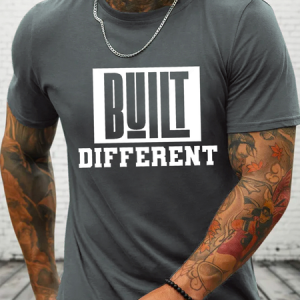 Cotton Built Different Loose Text Letters Casual Crew Neck T-Shirt, T-shirts, Lilicloth.com