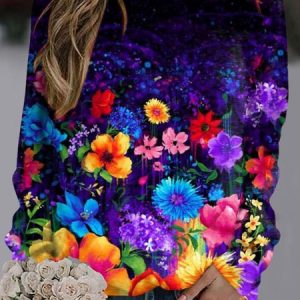 Women's Crew Neck Floral Casual Spring/Fall Long Sleeve Sweatshirt, JustFashionNow Sweatshirts & Hoodies, color:Black-blue|size:5XL,