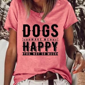 Dogs Make Me Happy WomenвЂs Crew Neck T-shirt, T-shirts, Lilicloth.com