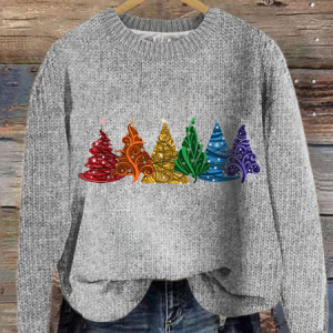 Women's Christmas Tree Knitted Crew Neck Simple Sweater, Sweaters, Lilicloth.com