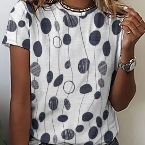Casual Abstract Geometric Print Crew Neck T-Shirt, T-shirts, Lilicloth.com