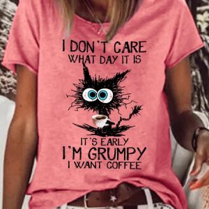 Womens Funny Coffee Letters Crew Neck T-Shirt, T-shirts, Lilicloth.com