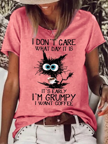 Womens Funny Coffee Letters Crew Neck T-Shirt, T-shirts, Lilicloth.com