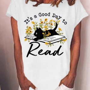 Women’s It’s A Good Day To Read Casual Cotton Loose T-Shirt, T-shirts, Lilicloth.com