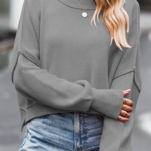 Women Plain Long Sleeve Comfy Casual Sweater, Sweaters, color:Gray|size:XL, catalog Noracora shop