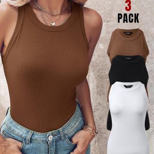 3-Pack Knit Round Neck Thick Strap Racerback Tank Tops, women Tanks & Crop Tops, ChicMe catalog
