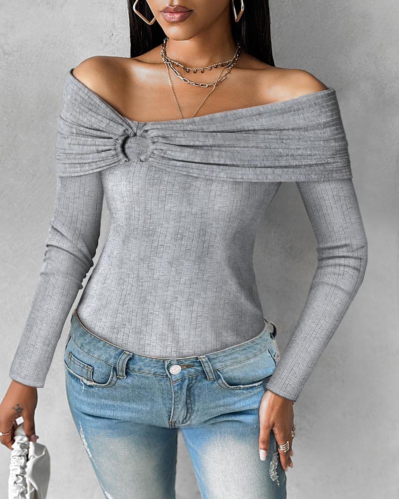 Ruched O-ring Long Sleeve Off Shoulder Ribbed Top, Blouses & Shirts, ChicMe catalog