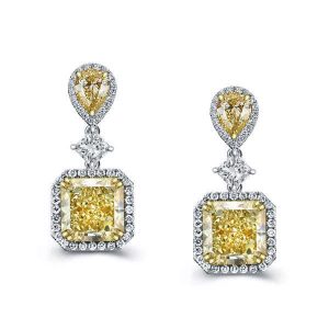 Earrings - Halo Yellow Pear & Cushion Cut Silver Drop Earrings, Apparel & Accessories, Italo jewelry - Online Catalog
