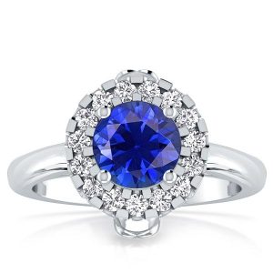 Unique engagement Rings - Halo Skull Design Round Cut Blue Sapphire Engagement Ring, Italo jewelry - Online Catalog