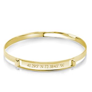 personalized Bracelets - Personalized Coordinate Engraved Bangle in 14k Gold Plating, Apparel & Accessories, Italo jewelry - Online Catalog