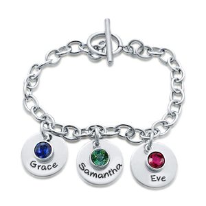 personalized bracelets - Personalized Engraved With Birthstone Charm Bracelet, Italo jewelry - Online Catalog