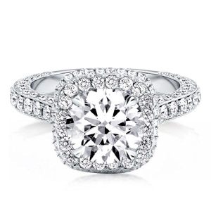 unique engagement rings - Three-Quarters Round Halo Bead Engagement Ring, Italo jewelry - Online Catalog