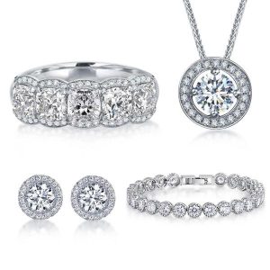 jewelry sets - Classic Halo Round & Cushion Cut Women Jewelry Set, Italo jewelry - Online Catalog