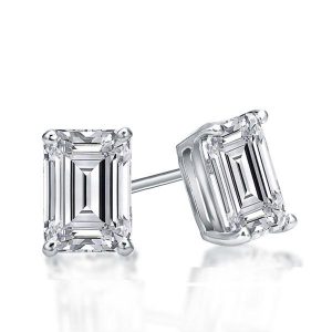 earrings - Italo Emerald Cut Stud Earrings Silver Earrings For Women, Italo jewelry - Online Catalog