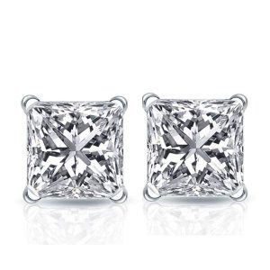 earrings - Italo Classic Princess Created White Sapphire Stud Earrings, Italo jewelry - Online Catalog