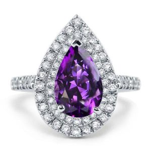 Halo Engagement Rings - Italo Double Halo Pear Created Amethyst Engagement Ring, Italo jewelry - Online Catalog