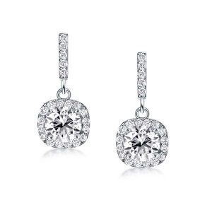 earrings - Classic Halo Round Cut Drop Earrings, Italo jewelry - Online Catalog