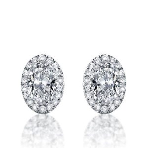 Earrings - Italo Halo Oval Created White Sapphire Stud Earrings, Apparel & Accessories, Italo jewelry - Online Catalog