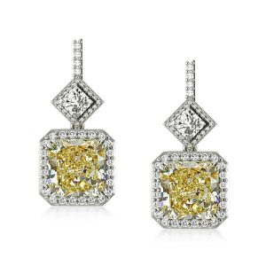 Earrings - Halo Radiant Cut Yellow Topaz Drop Earrings For Women, Apparel & Accessories, Italo jewelry - Online Catalog