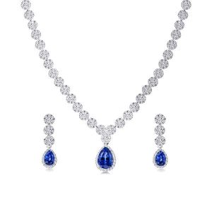 jewelry sets - Pear & Round Cut Blue Topaz Necklace And Earring Jewelry Set, Italo jewelry - Online Catalog