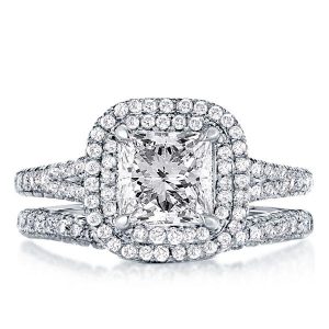 Bridal sets rings - Double Halo Split Shank Princess Cut Bridal Set, Italo jewelry - Online Catalog