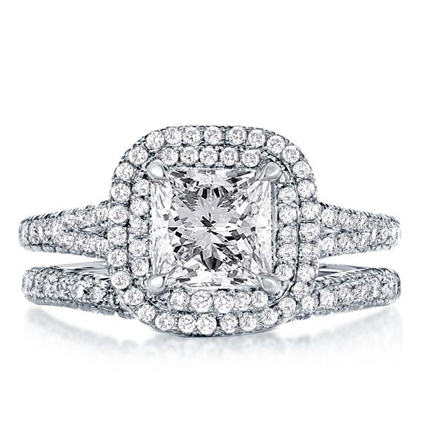 Bridal sets rings - Double Halo Split Shank Princess Cut Bridal Set, Italo jewelry - Online Catalog