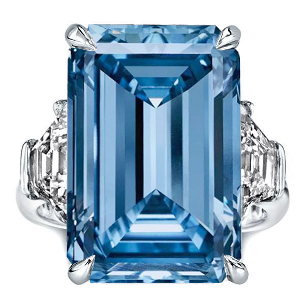 three stone engagement rings - Three Stone Emerald Cut Blue Topaz Engagement Ring, Italo jewelry - Online Catalog