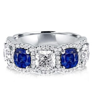 classic band - Halo Blue Sapphire Cushion Cut Wedding Band, Italo jewelry - Online Catalog