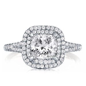 Unique engagement Rings - Double Halo Split Shank Cushion Engagement Ring, Italo jewelry - Online Catalog