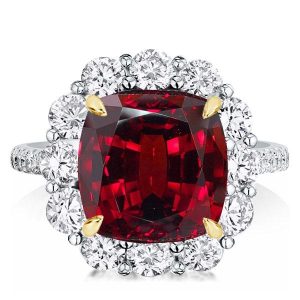 Halo engagement Rings - Two Tone Cushion Garnet Halo Engagement Ring, Italo jewelry - Online Catalog