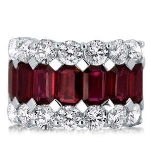 anniversary band - Triple Row Garnet Emerald & Round Cut Wedding Band, Italo jewelry - Online Catalog