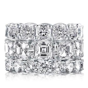 3pc wedding sets - Triple Row Eternity Round & Asscher & Cushion Stackable Band Set, Italo jewelry - Online Catalog