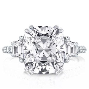 three stone engagement rings - Double Prong Three Stone Cushion Engagement Ring, Italo jewelry - Online Catalog