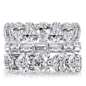 3pc wedding sets rings - Triple Row Eternity Pear & Baguette & Heart Stackable Band Set, Italo jewelry - Online Catalog