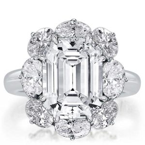 unique engagement rings - Flower Design Halo Emerald Cut Engagement Ring, Italo jewelry - Online Catalog