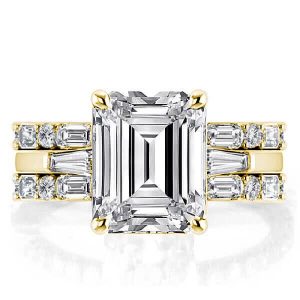 3pc wedding sets - Italo Emerald Cut Engagement Rings Sets 3 Stone Bridal Ring Set, Italo jewelry - Online Catalog