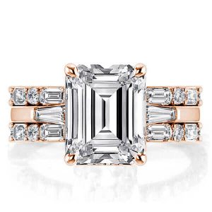 3pc wedding sets - Classic Three Stone Rose Gold Emerald 3PC Wedding Set, Italo jewelry - Online Catalog