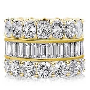 3pc wedding sets rings - Triple Row Golden Round & Radiant & Baguette Stackable Band Set, Italo jewelry - Online Catalog