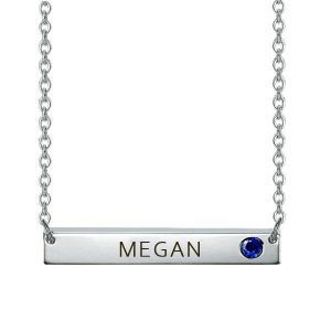 personalized necklaces - Engravable Bar Necklace with Birthstone In Sliver, Italo jewelry - Online Catalog