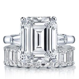 Bridal sets rings - Italo Three Stone Emerald Cut Engagement Rings Sets, Italo jewelry - Online Catalog