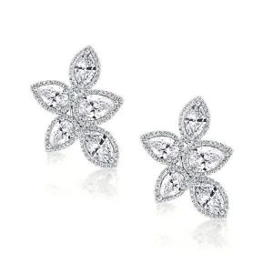 Earrings - Design Pear Cut Silver Flower Earrings Studs, Apparel & Accessories, Italo jewelry - Online Catalog