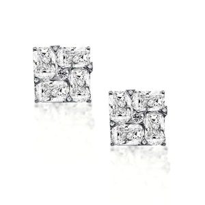 Earrings - Square Design Cushion & Round Cut Sterling Silver Stud Earrings, Apparel & Accessories, Italo jewelry - Online Catalog