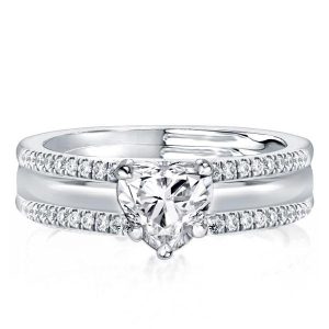 Bridal sets rings - Italo Embedded Heart Cut Created White Sapphire 3PC Wedding Set, Italo jewelry - Online Catalog